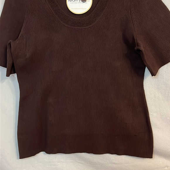 Dark Brown, Lattice Trim, Short Sleeve Sweater by Reality Plus 1X NWT - Picture 5 of 15